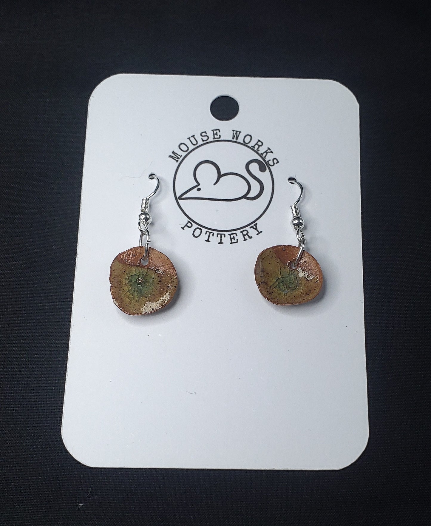 Ceramic Jewellery Earrings - Brown with turquoise glass / glaze