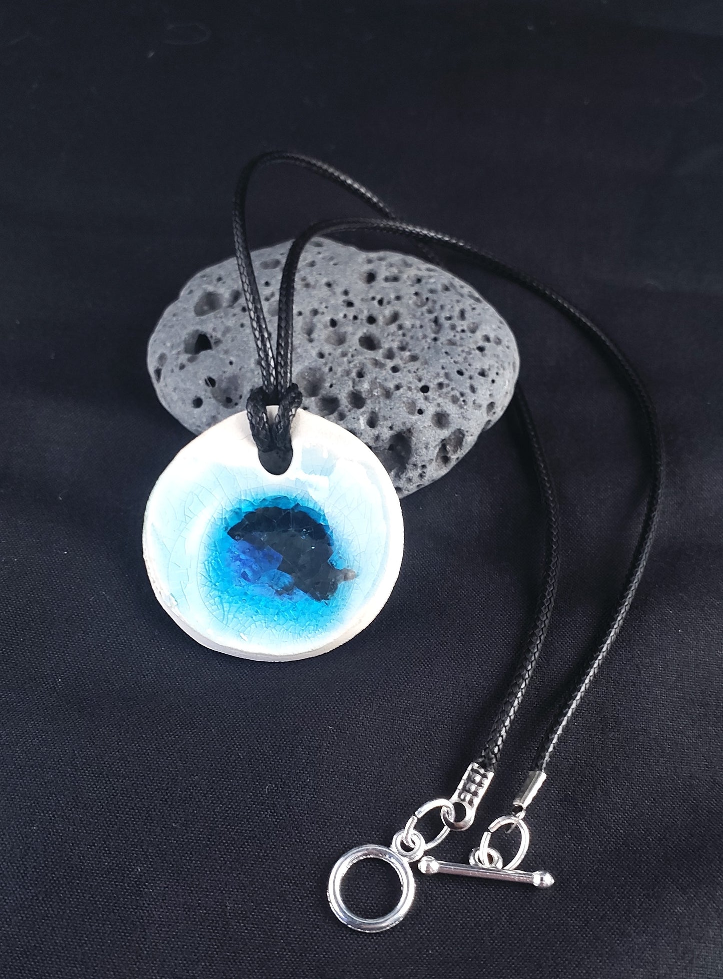 Ceramic Jewellery Pendant - white clay with turquoise glass / glaze
