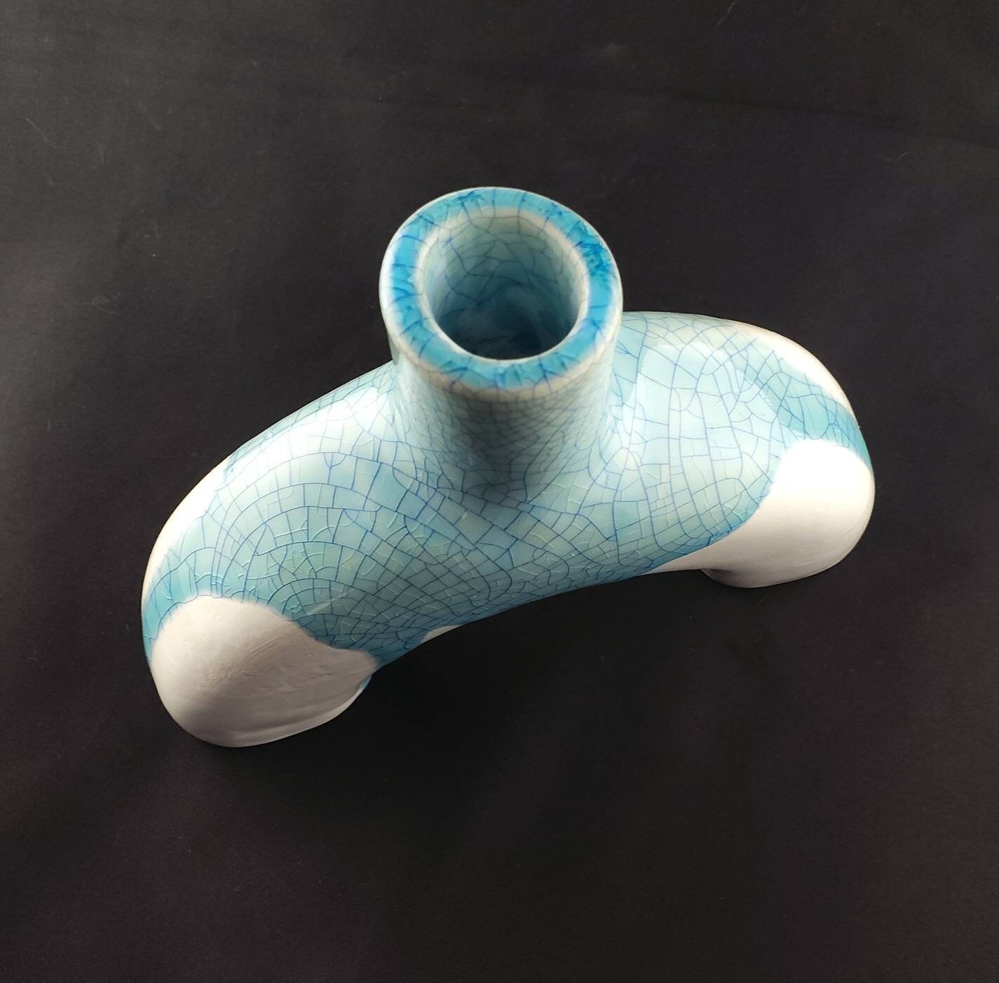 Turquoise Ceramic Bud Vase - half round