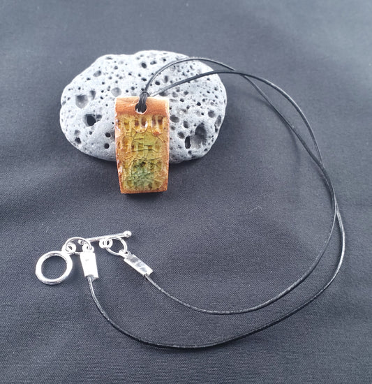 Ceramic Jewellery Pendant - brown with blue glass / glaze