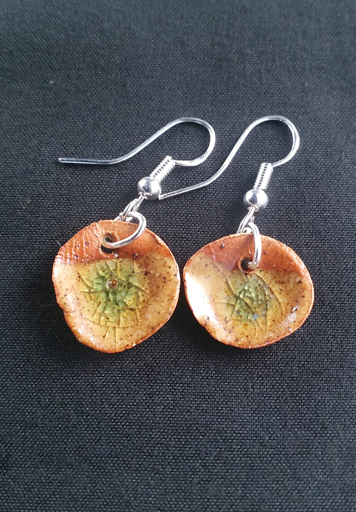 Ceramic Jewellery Earrings - Brown with turquoise glass / glaze
