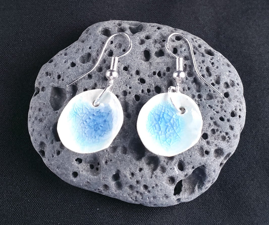 Ceramic Jewellery Earrings - white with turquoise glass / glaze