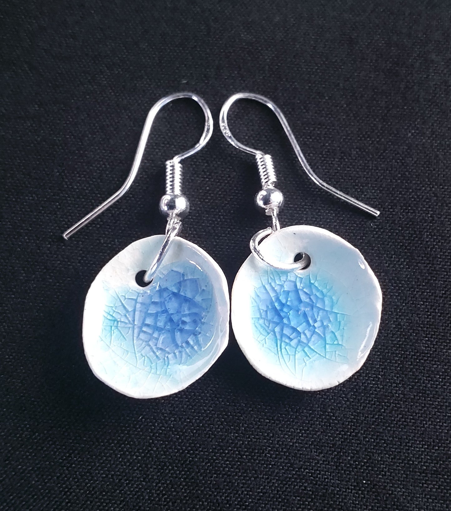 Ceramic Jewellery Earrings - white with turquoise glass / glaze