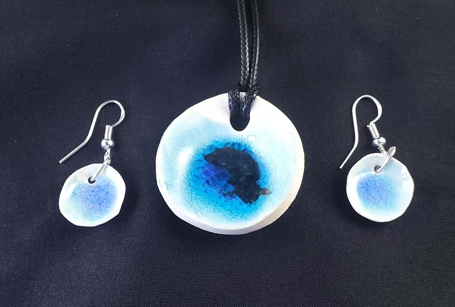 Pendant & Earring Jewellery Set - white clay with turquoise glass / glaze