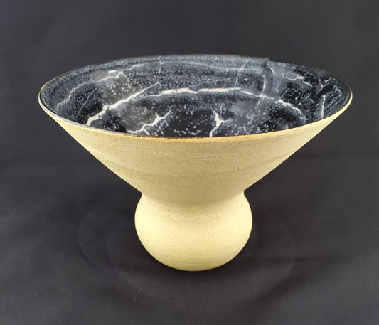 Self arranging posy vase - stoneware high gloss Black and White glaze inside raw clay outside