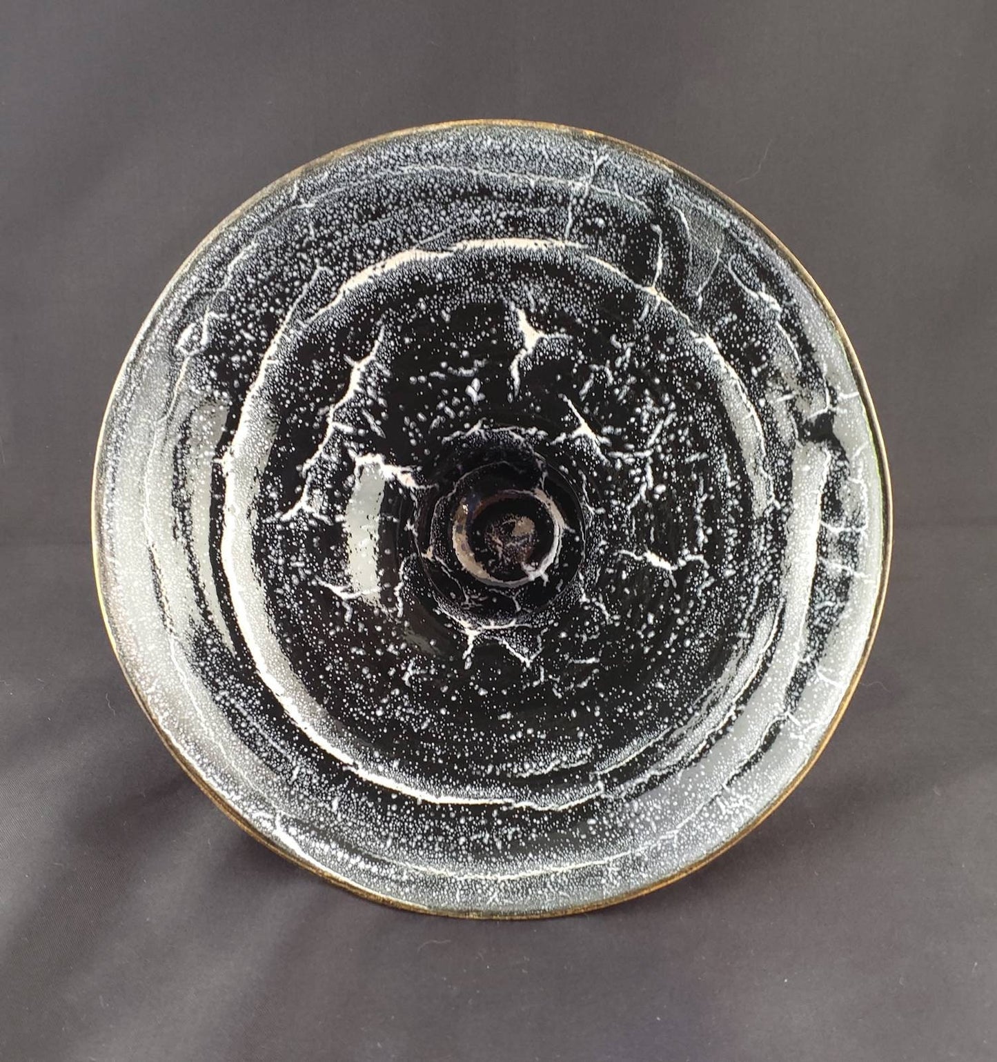 Self arranging posy vase - stoneware high gloss Black and White glaze inside raw clay outside