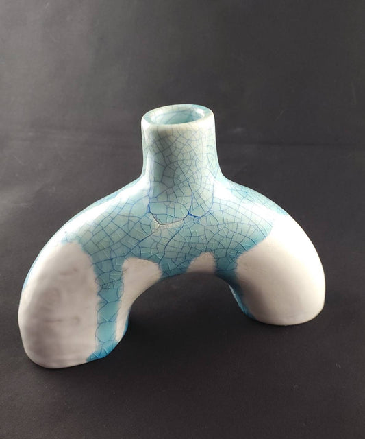 Turquoise Ceramic Bud Vase - half round