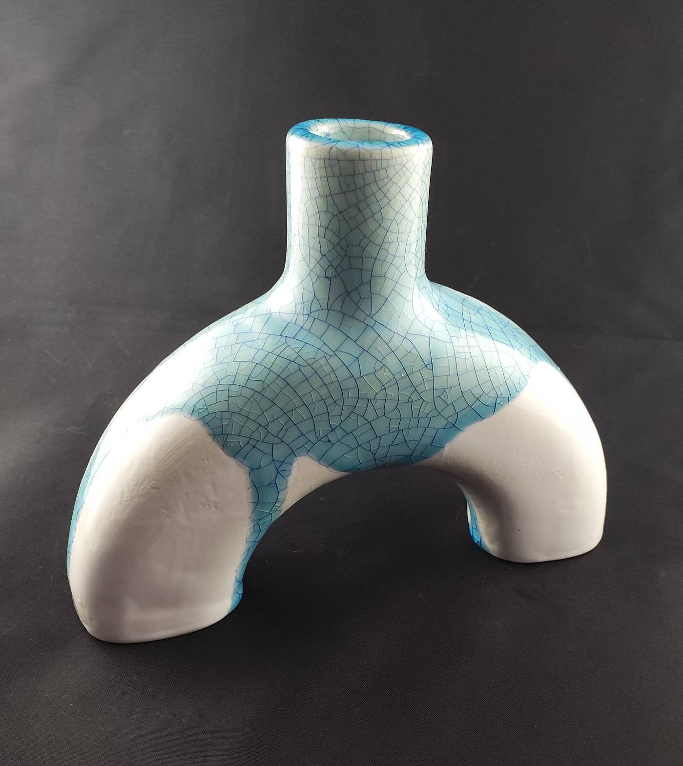 Turquoise Ceramic Bud Vase - half round