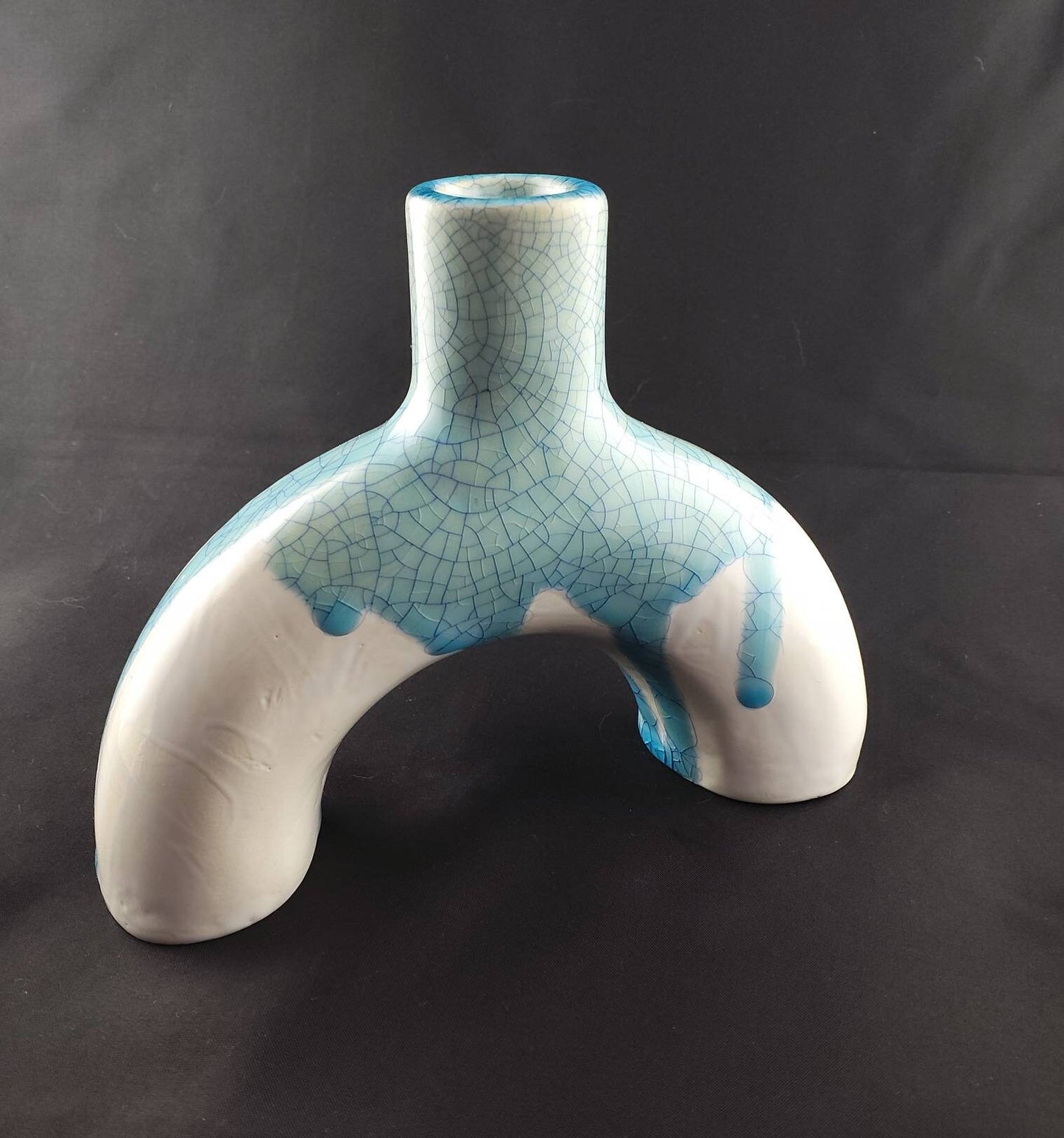 Turquoise Ceramic Bud Vase - half round